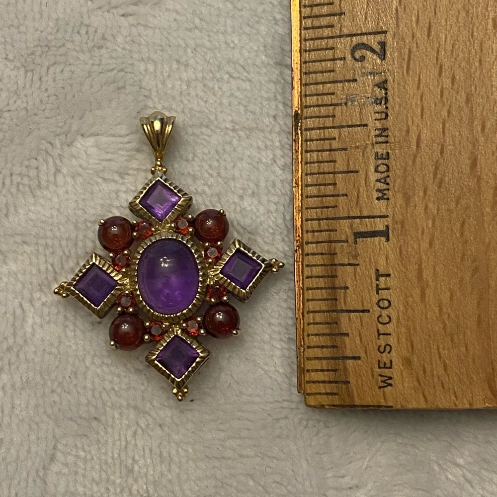 👑10K YG Multi-Gem-Amethyst, Garnet, Ruby Pendant - Picture 5 of 7